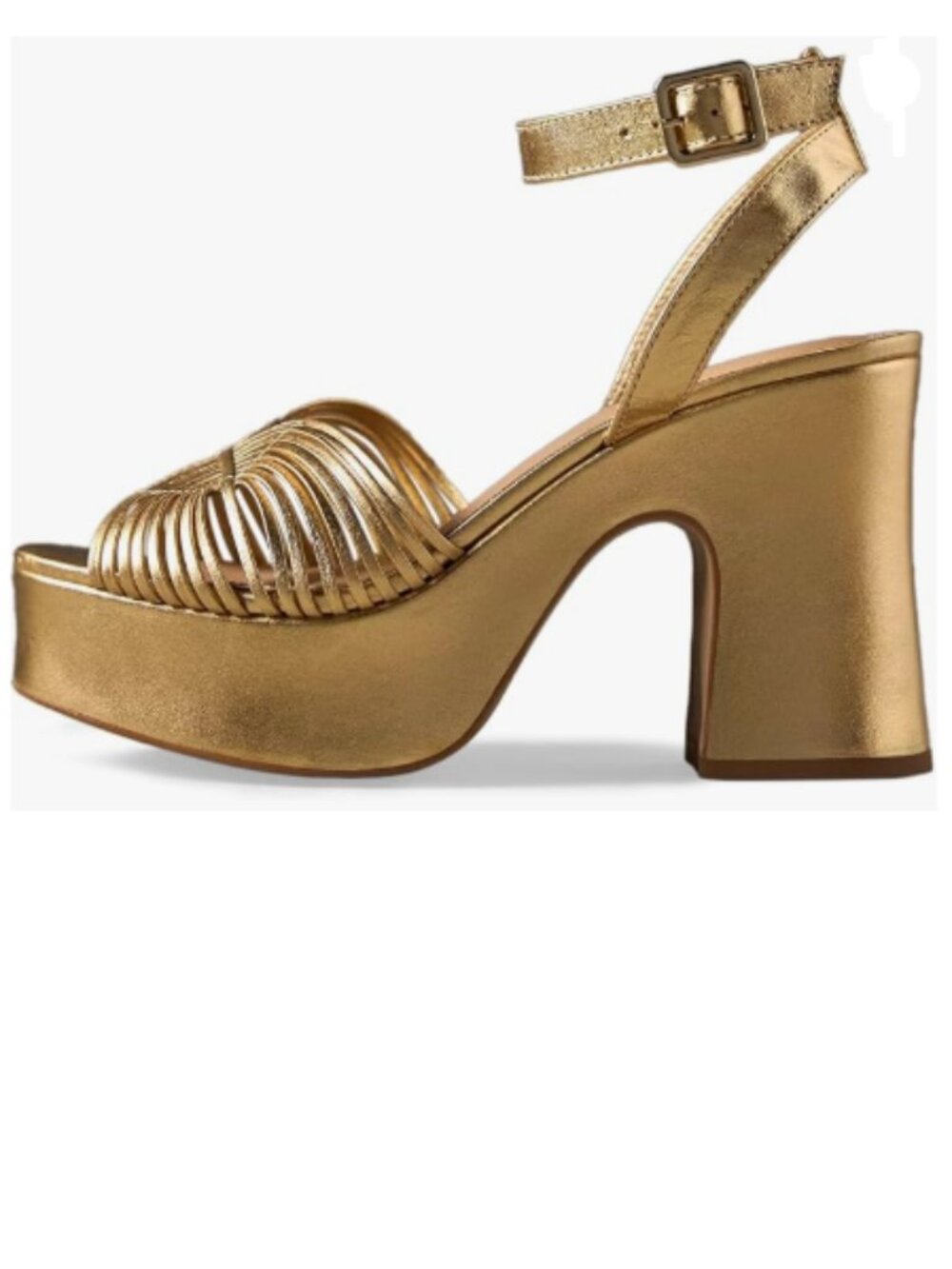 FOWT Gold Open Toe Platform Sandals Ankle Strap Buckle Chunky High Heels Shoes